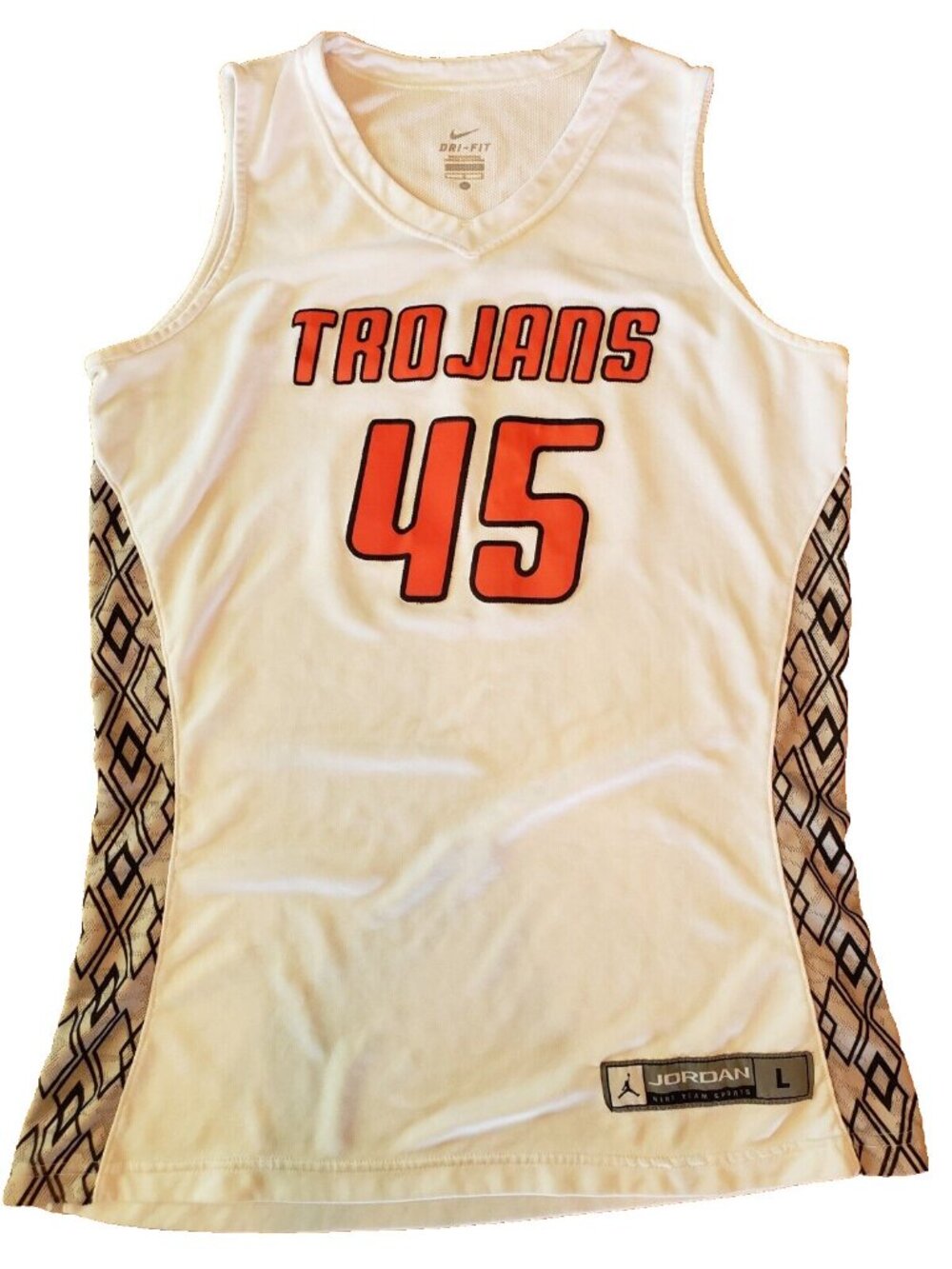 Nike Jordan Basketball Jersey Dri Fit Womens L #45 White Orange Trojans